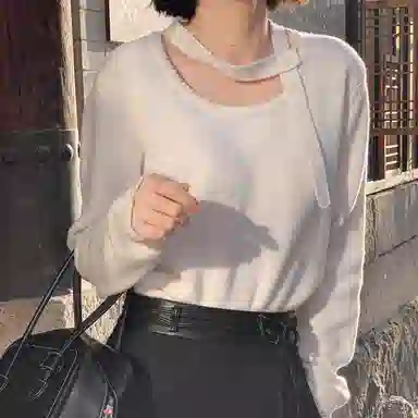 法儿家 飘带韩系毛衣打底衫针织衫 女款