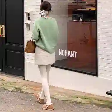 法儿家 小个子高腰菱格宽松休闲短裙 女款