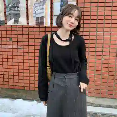 法儿家 飘带韩系毛衣打底衫针织衫 女款