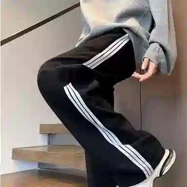 悍戈 美式高街复古条纹拼接设计感百搭宽松阔腿直筒长裤休闲裤 男女同款