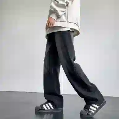 快鱼 复古纯色水洗工艺宽松休闲做旧阔腿直筒牛仔裤 男女同款