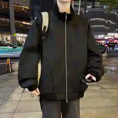 快鱼 美式复古高街纯色大码立领宽松外套拼接结构设计日常通勤百搭潮流皮衣 男女同款