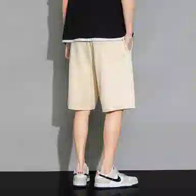 快鱼 美式简约基础款纯色字母印花系带中腰直筒宽松运动透气百搭阔腿五分休闲短裤 男女同款