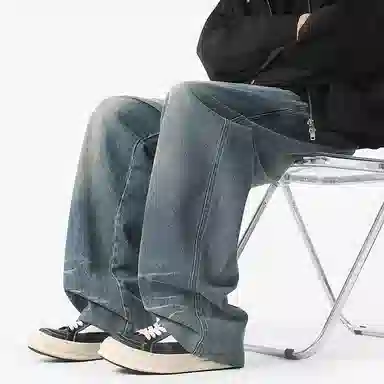 悍戈 美式复古宽松直筒百搭休闲显高显瘦潮牌长裤牛仔裤 男女同款