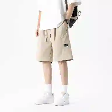 快鱼 美式高街纯色拼接潮牌时尚运动百搭宽松舒适透气五分休闲短裤 男女同款