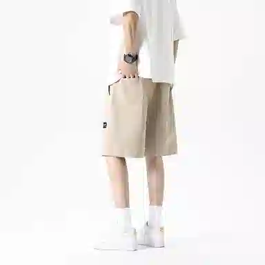 快鱼 美式高街纯色拼接潮牌时尚运动百搭宽松舒适透气五分休闲短裤 男女同款