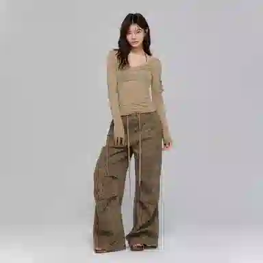 APEA Vintage Washed Leopard Cargo Pants