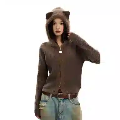 APEA Bear Ear Hoodie Cardigan