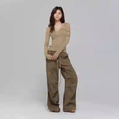 APEA Vintage Washed Leopard Cargo Pants