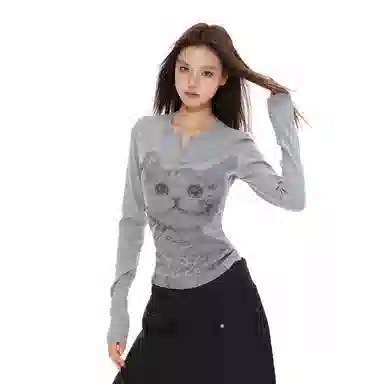 APEA Cat Print Henley Top