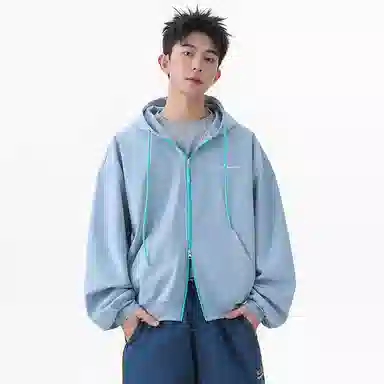 巴塞罗那足球俱乐部 美式复古拼色抽绳撞色开衫时尚潮流重磅廓形高级简约基础百搭运动显瘦休闲宽松连帽长袖外套卫衣 男女同款