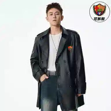 巴塞罗那足球俱乐部 美式高级痞帅胸针可拆卸英伦风宽松质感时尚百搭休闲皮衣 男女同款
