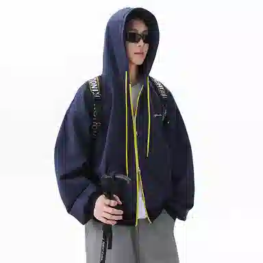 巴塞罗那足球俱乐部 美式复古拼色抽绳撞色开衫时尚潮流重磅廓形高级简约基础百搭运动显瘦休闲宽松连帽长袖外套卫衣 男女同款