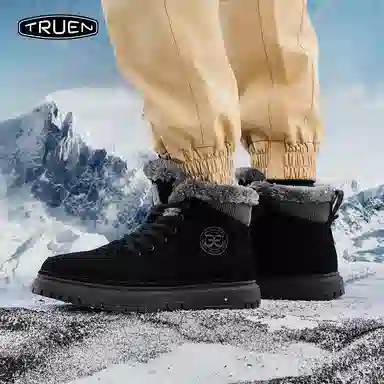 真恩 牛反绒 保暖增高 抗寒舒适 短筒 雪地靴 男款