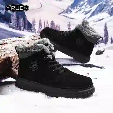 真恩 牛反绒 保暖增高 抗寒舒适 短筒 雪地靴 男款