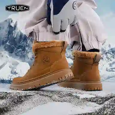 真恩 牛反绒 保暖增高 抗寒舒适 短筒 雪地靴 男款