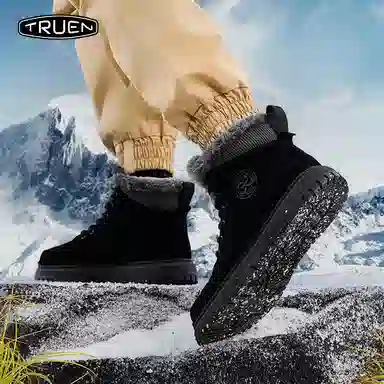 真恩 牛反绒 保暖增高 抗寒舒适 短筒 雪地靴 男款