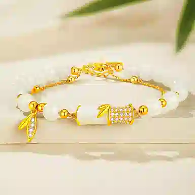 中国黄金 珍·尚银 新中式国潮  竹节节节高升 轻奢小众设计 有你竹够 和田玉 手链 女款 青玉 礼盒