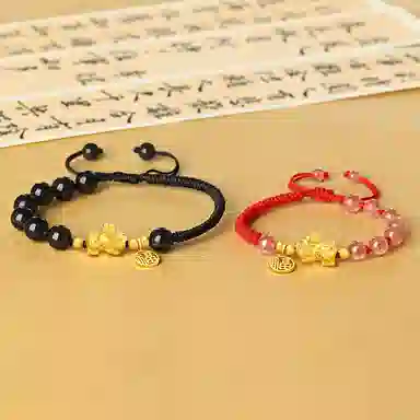 中国黄金 珍·尚银 福泽招财貔貅吞金兽 轻奢小众设计新中式手编绳 本命年 足银 手链 男女同款情侣款 礼盒