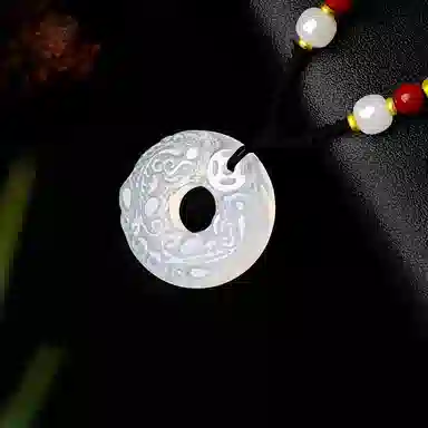 【好运招财】中国黄金 珍·尚银 吞金貔貅平安扣吊坠 聚福纳财转运珠 小众轻奢百搭招财好运 编绳款女礼盒 玉髓 玉石项链 男女同款情侣款