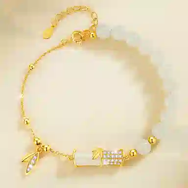 中国黄金 珍·尚银 新中式国潮  竹节节节高升 轻奢小众设计 有你竹够 和田玉 手链 女款 青玉 礼盒