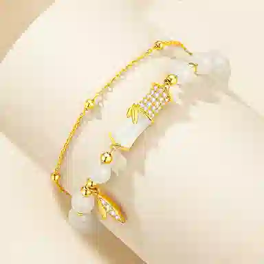 中国黄金 珍·尚银 新中式国潮  竹节节节高升 轻奢小众设计 有你竹够 和田玉 手链 女款 青玉 礼盒