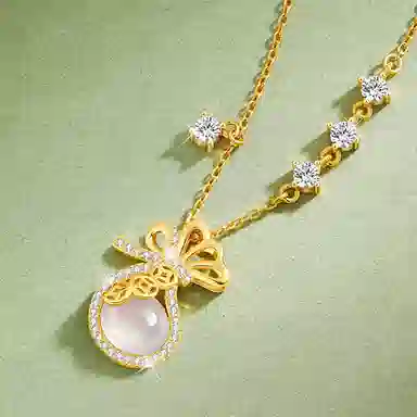 中国黄金 珍·尚银 运转钱袋 岁岁如意 新中式 国潮古风 小众轻奢设计 玉髓 项链 女款