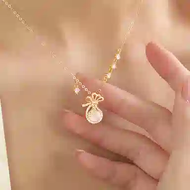 中国黄金 珍·尚银 运转钱袋 岁岁如意 新中式 国潮古风 小众轻奢设计 玉髓 项链 女款