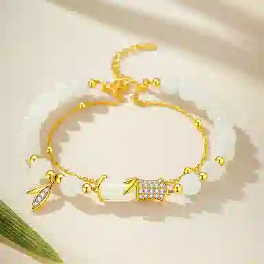 中国黄金 珍·尚银 新中式国潮  竹节节节高升 轻奢小众设计 有你竹够 和田玉 手链 女款 青玉 礼盒