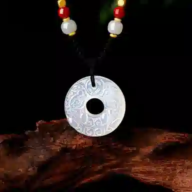 【好运招财】中国黄金 珍·尚银 吞金貔貅平安扣吊坠 聚福纳财转运珠 小众轻奢百搭招财好运 编绳款女礼盒 玉髓 玉石项链 男女同款情侣款