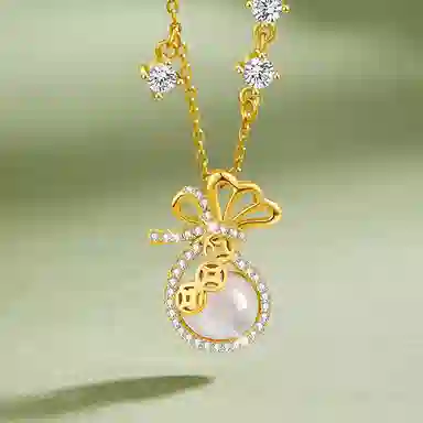 中国黄金 珍·尚银 运转钱袋 岁岁如意 新中式 国潮古风 小众轻奢设计 玉髓 项链 女款