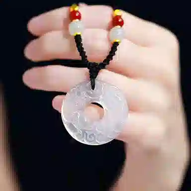 【好运招财】中国黄金 珍·尚银 吞金貔貅平安扣吊坠 聚福纳财转运珠 小众轻奢百搭招财好运 编绳款女礼盒 玉髓 玉石项链 男女同款情侣款