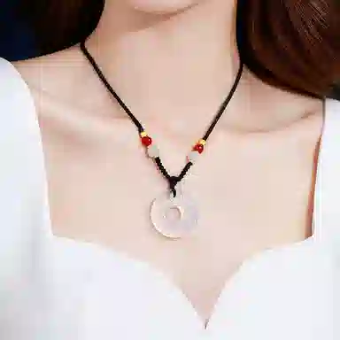 【好运招财】中国黄金 珍·尚银 吞金貔貅平安扣吊坠 聚福纳财转运珠 小众轻奢百搭招财好运 编绳款女礼盒 玉髓 玉石项链 男女同款情侣款