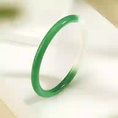 梦金园 细圆条青绿色清新淡雅叮当镯 冰透半山半水新中式国潮风  玛瑙 手镯 女款