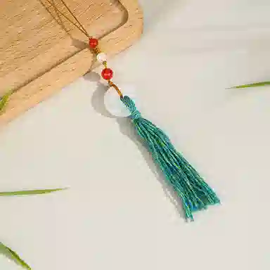 梦金园 玛瑙玉髓平安扣 玉石流苏精致钥匙挂饰 吊坠 男女同款情侣款 礼物礼盒