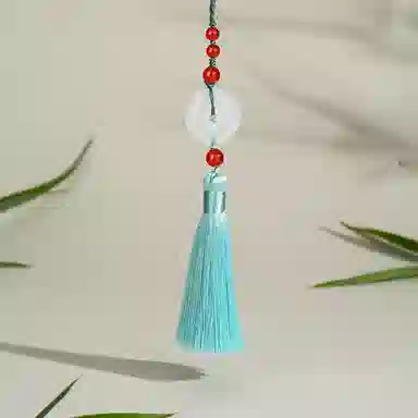 梦金园 玛瑙玉髓平安扣 玉石流苏精致钥匙挂饰 吊坠 男女同款情侣款 礼物礼盒