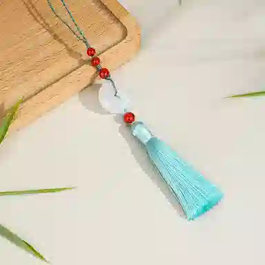 梦金园 玛瑙玉髓平安扣 玉石流苏精致钥匙挂饰 吊坠 男女同款情侣款 礼物礼盒