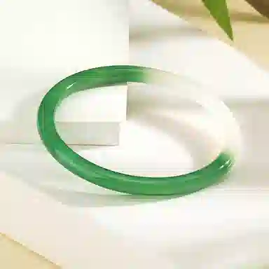 梦金园 细圆条青绿色清新淡雅叮当镯 冰透半山半水新中式国潮风  玛瑙 手镯 女款