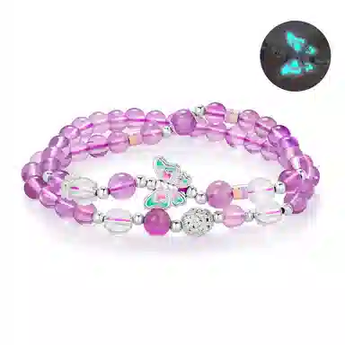 【夜光蝴蝶|999足银】 银千惠 双色紫气东来蝶梦双层手饰 九紫离火学业事业上岸高升 小众简约福蝶梦幻灵蝶蝶舞#好运 紫水晶 手串 女款