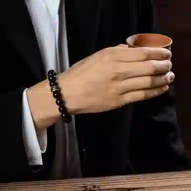 银千惠 六字箴言 新中式国风九紫离火运守护神本命佛手链 复古小众佛珠绕指盘玩念珠串珠链 男生礼品礼盒 黑曜石 手串 男款