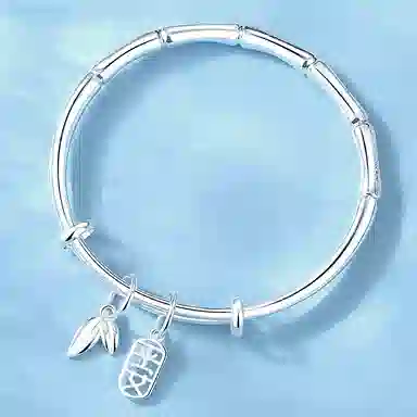 银千惠 竹愿平安 新中式竹报平安节节高升竹节镯子 学业上岸镂空福牌竹叶流苏手环 小众清冷感推拉款女友首饰 满天星竹韵 手镯 女款 礼盒