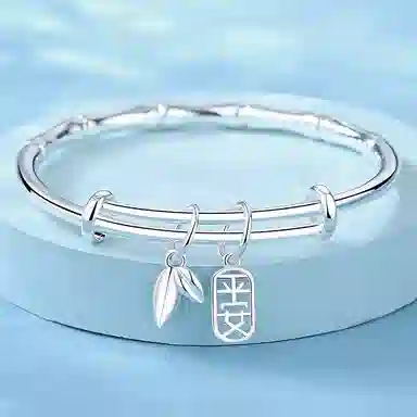 银千惠 竹愿平安 新中式竹报平安节节高升竹节镯子 学业上岸镂空福牌竹叶流苏手环 小众清冷感推拉款女友首饰 满天星竹韵 手镯 女款 礼盒