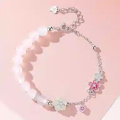 银千惠 岁月逢花 新中式十二花神桃之夭夭国潮转运珠招桃花平安纳福小众不对称百搭可调节首饰 好运 玛瑙 手链 女款