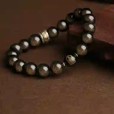 银千惠 六字箴言 新中式国风九紫离火运守护神本命佛手链 复古小众佛珠绕指盘玩念珠串珠链 男生礼品礼盒 黑曜石 手串 男款