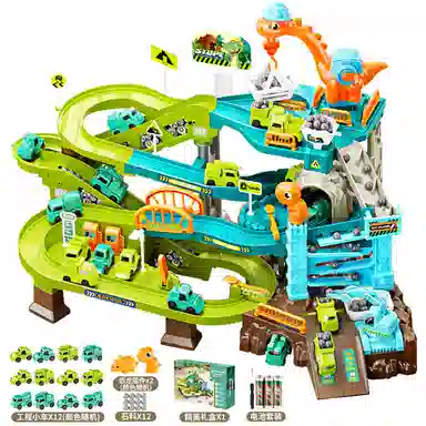 贝杰斯 恐龙汽车轨道闯关大冒险 电动工程 早教益智玩具