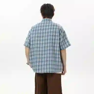 玉儿恋 日系多巴胺格子风宽松休闲翻领短袖时尚百搭衬衫 男女同款