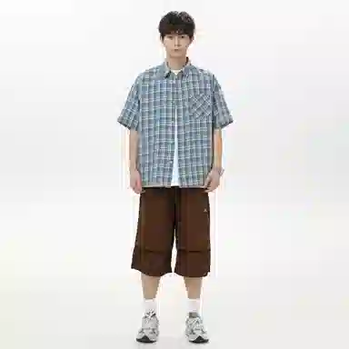 玉儿恋 日系多巴胺格子风宽松休闲翻领短袖时尚百搭衬衫 男女同款
