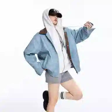 美式复古高街风宽松休闲撞色拼接夹克皮衣 男女同款