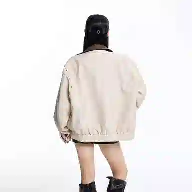 美式复古高街风宽松休闲撞色拼接夹克皮衣 男女同款