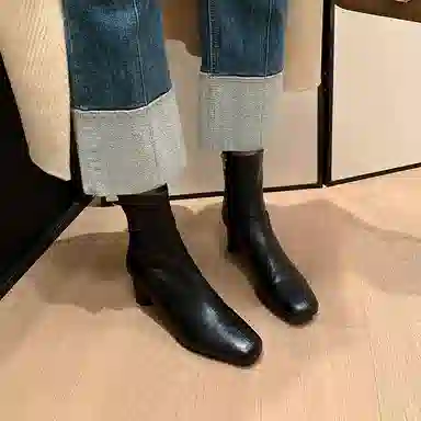 复古粗跟圆头瘦瘦靴经典时尚百搭舒适 短靴 女款